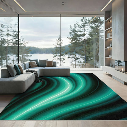Teal Gradient Swirled Abstract Rug