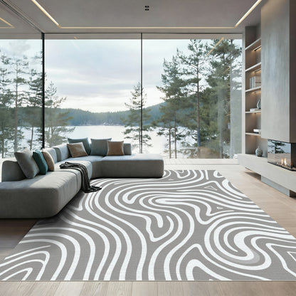 Gray White Swirling Abstract Topography Rug