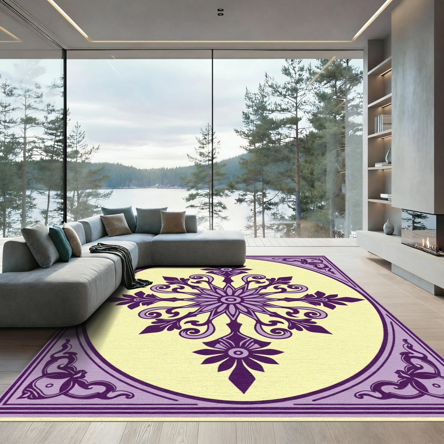 Purple Floral Medallion Oval Frame Rug
