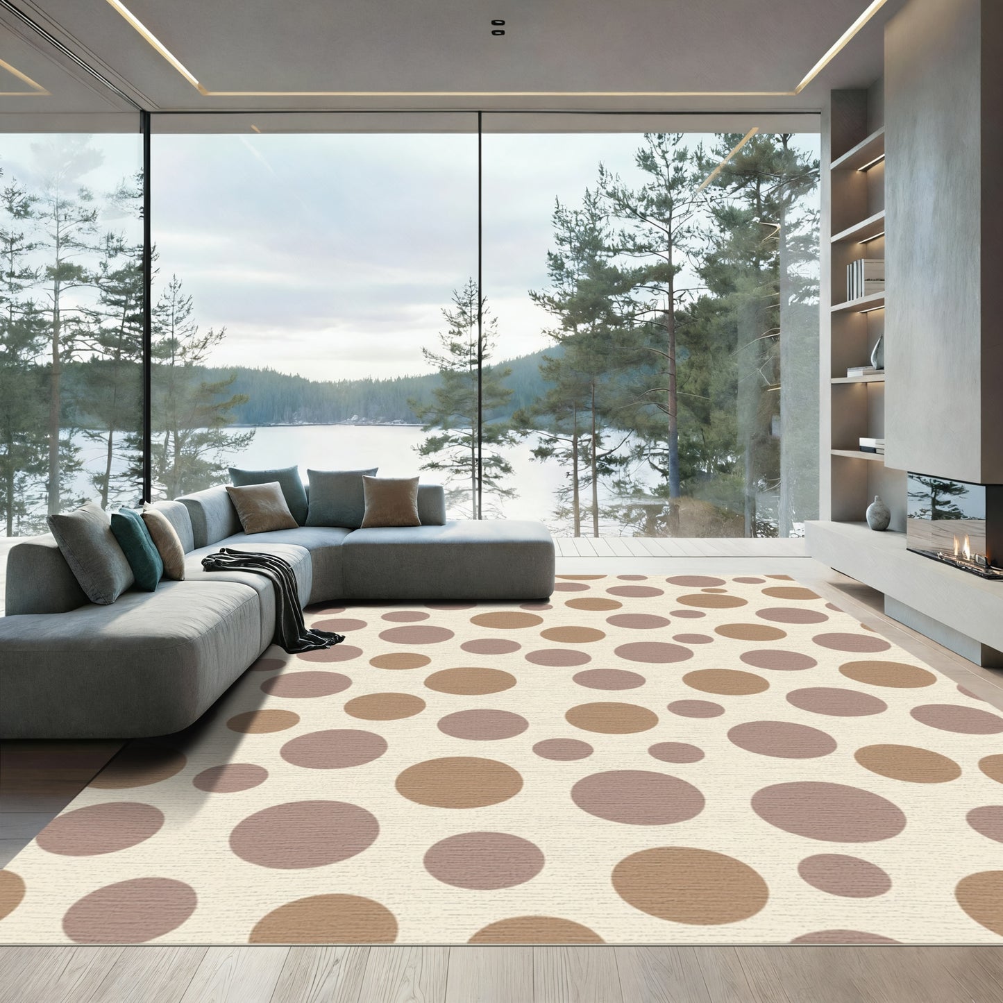 Earthy Brown Mauve Polka Dot Rug