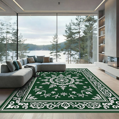Forest Green Elaborate Snowflake Frame Rug