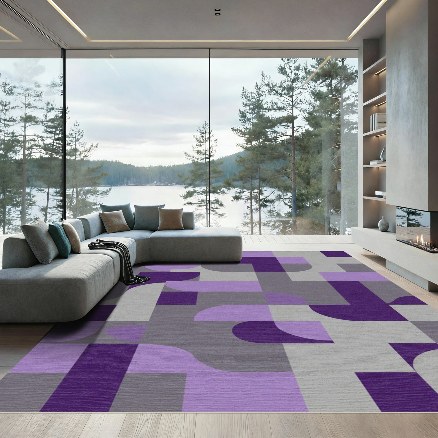 Modern Purple Geometric Abstract Rug