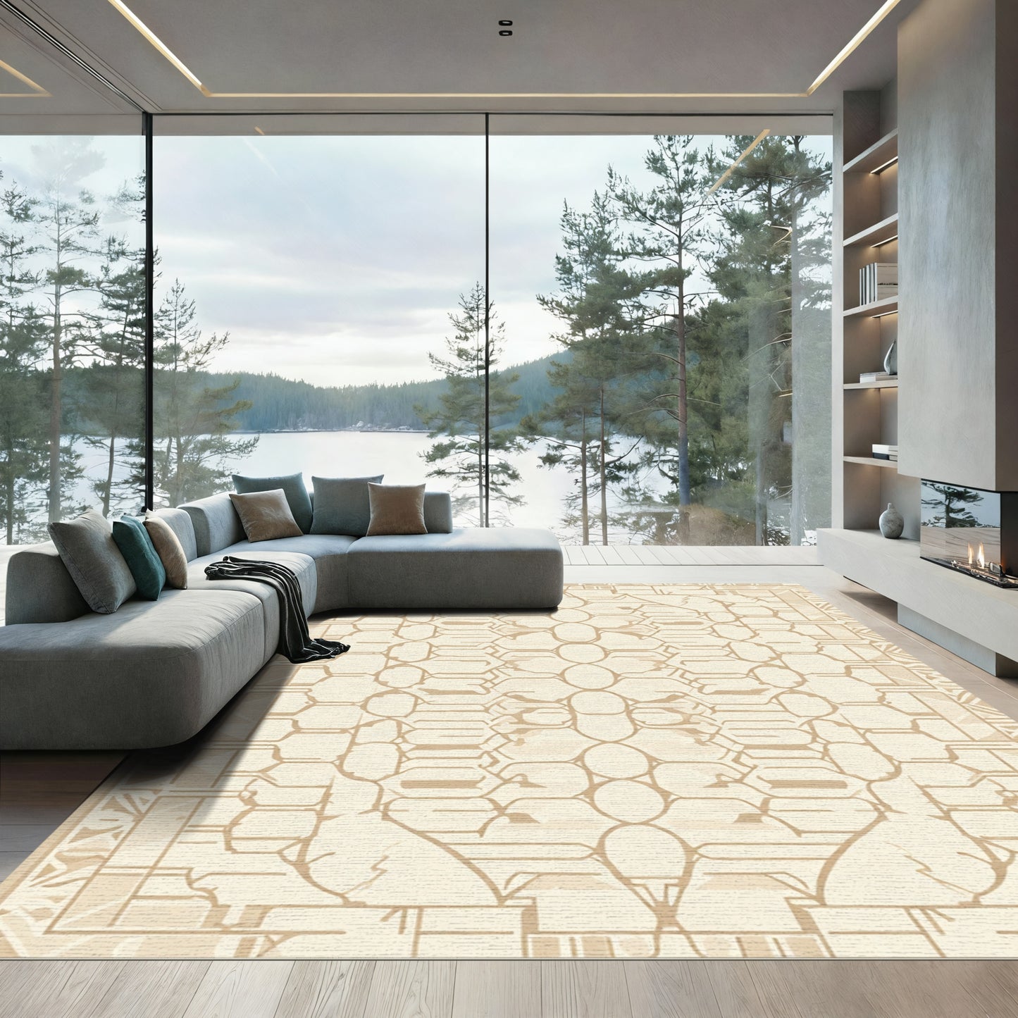 Neutral Cream Geometric Arc Rug