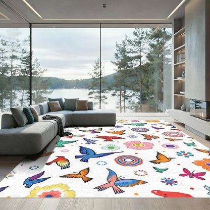Colorful Birds and Flowers Medallion Rug