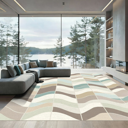 Earthy Soft Wave Geometric Blanket Rug
