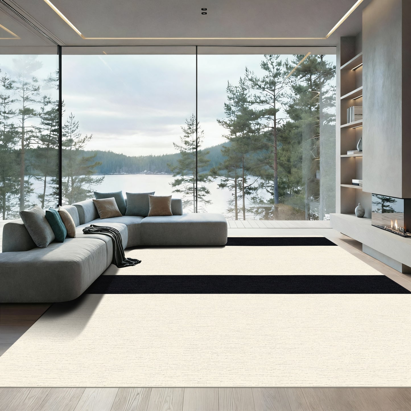Bold Black Cream Stripe Rug
