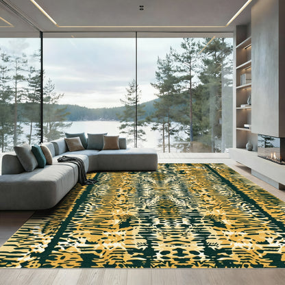 Golden Black Abstract Animal Print Rug