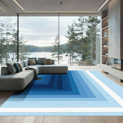 Deep Blue Graduated Geometric Squares Rug