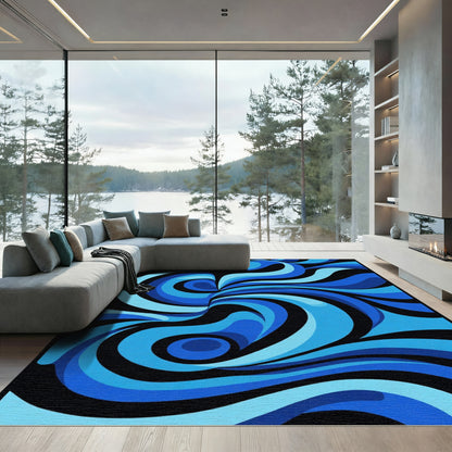 Deep Blue Swirl Abstract Flow Rug