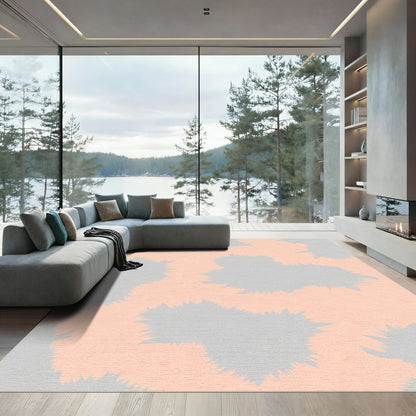 Peach Gray Spiky Abstract Splatter Rug