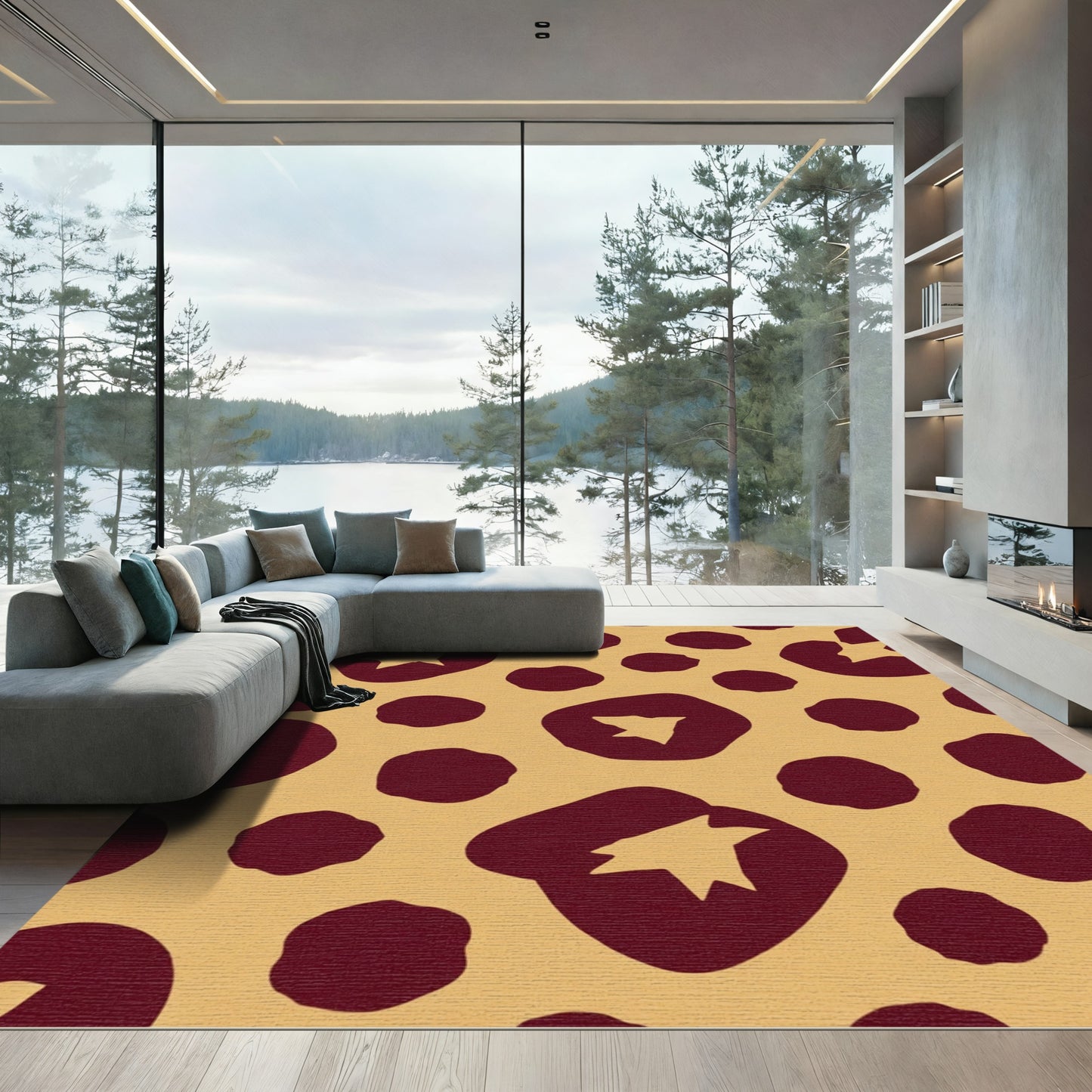 Maroon Spots Ochre Spots Scattered Bloom Rug