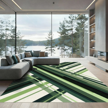 Forest Green Geometric Diagonal Stripes Rug