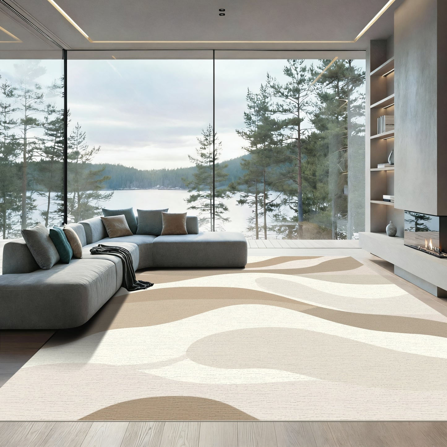 Neutral Dune Waves Abstract Rug