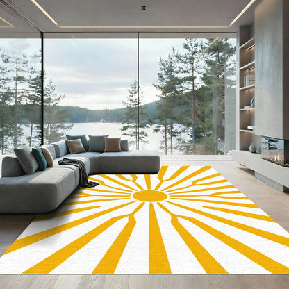Golden Sun Burst Rays Rug