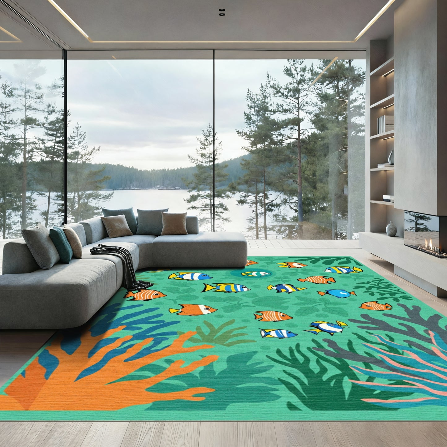 Coral Reef Tropical Fish Scape Rug