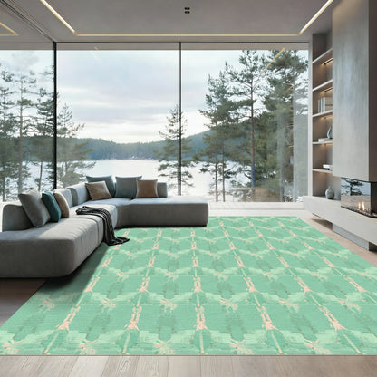 Pale Green Geometric Art Deco Diamonds Rug