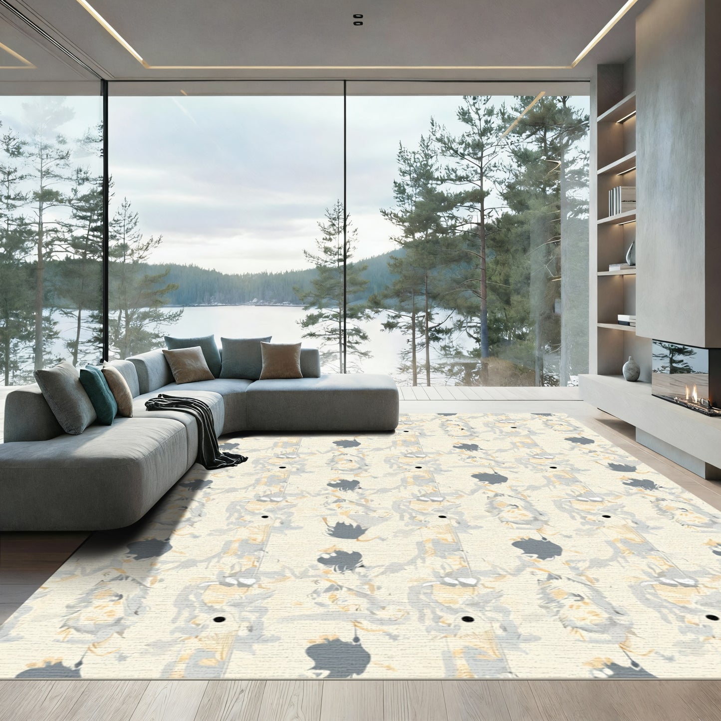 Pale Cream Abstract Vertical Brushstrokes Rug