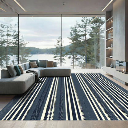 Navy Cream Vertical Stripe Collection Rug