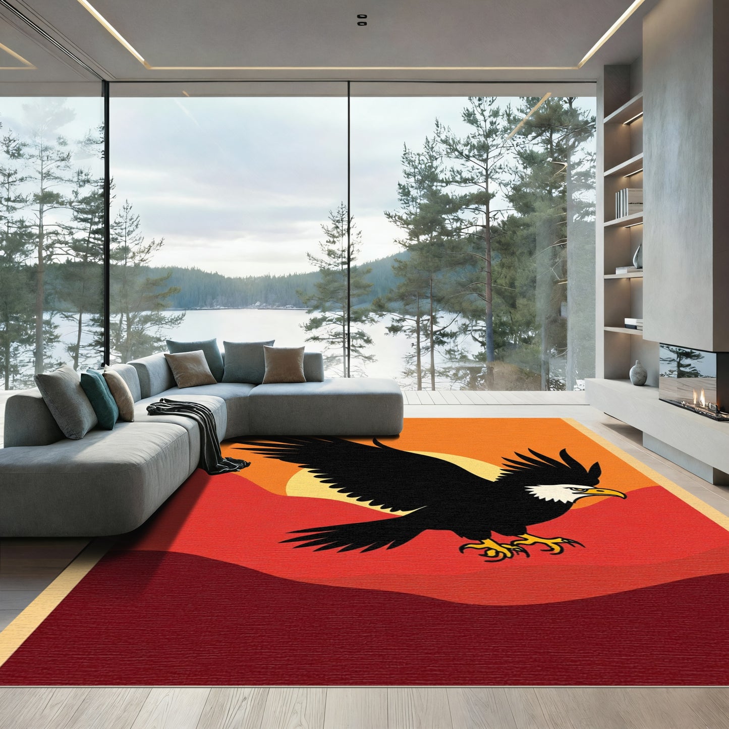 Bold Eagle Sunset Mountain Landscape Rug
