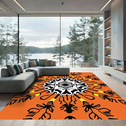 Bold Orange Black Yellow Mandalas Rug