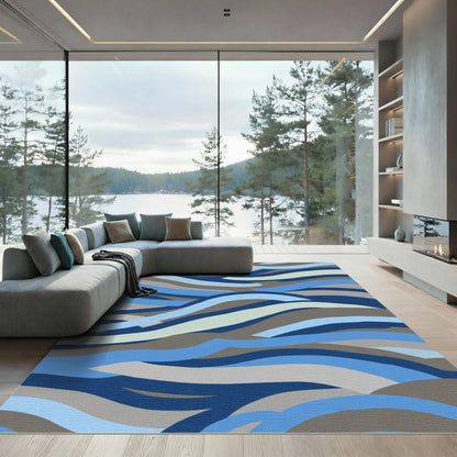 Oceanic Blue Abstract Wave Rug