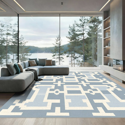 Pastel Blue Geometric Pixel Abstract Rug