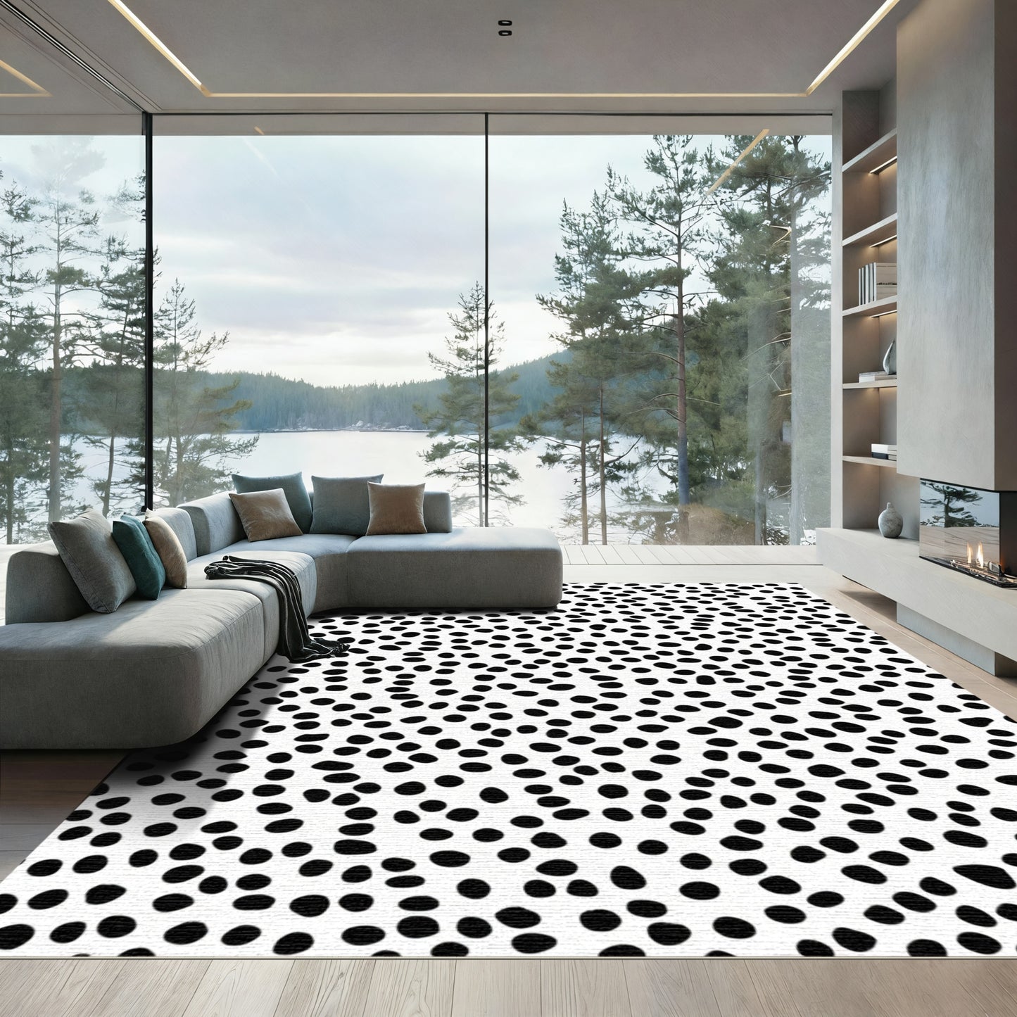 Black White Dotted Abstract Background Rug