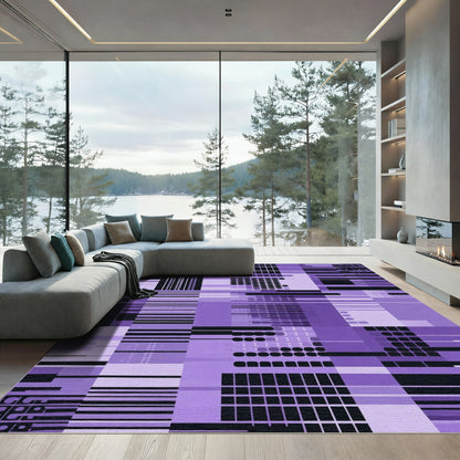 Purple Geometric Grid Abstract Rug
