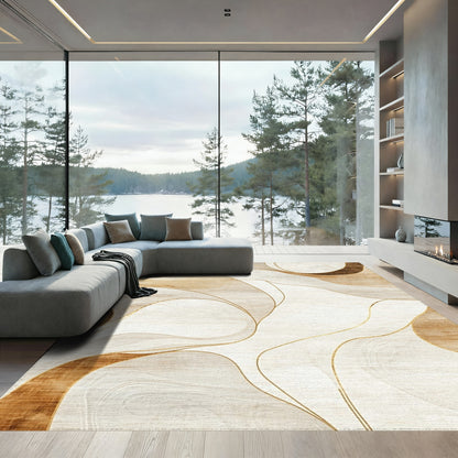 Beige Gold Fluid Abstract Rug