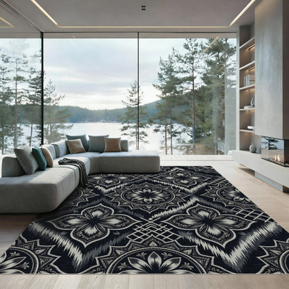 Monochromatic Floral Medallion Ikat Rug