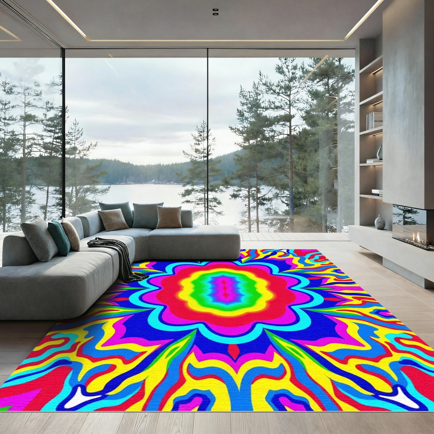 Vibrant Psychedelic Swirl Flower Rug