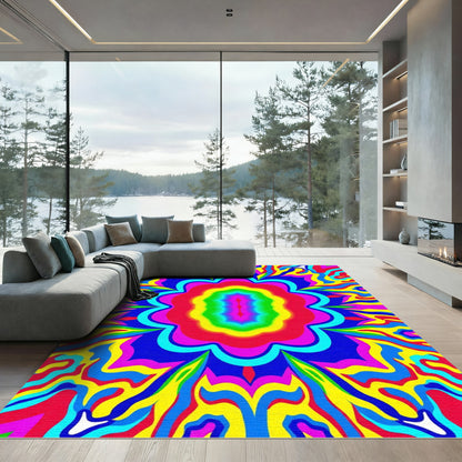 Vibrant Psychedelic Swirl Flower Rug