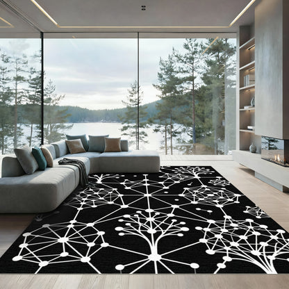 Abstract White Geometric Tree Network Rug