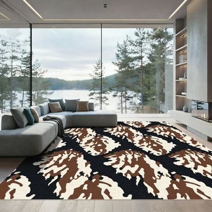 Brown White Jagged Organic Forms Rug