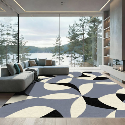 Soft Blue Curving Abstract Composition Rug