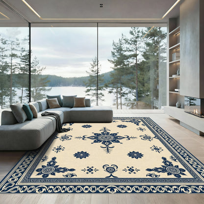 Indigo Ivory Floral Medallion Arrangement Rug