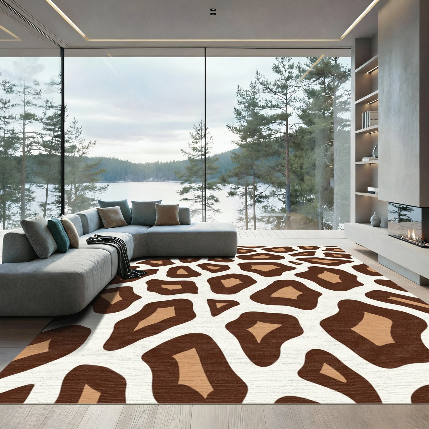 Brown Cream Abstract Spots Rug