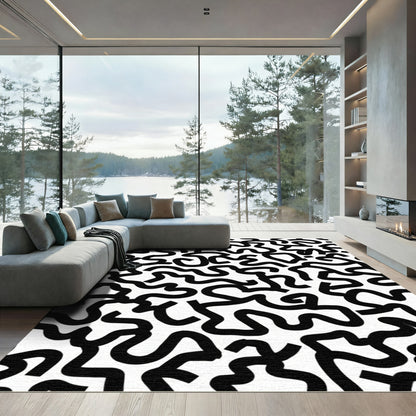 Bold Black Abstract Swirls Rug