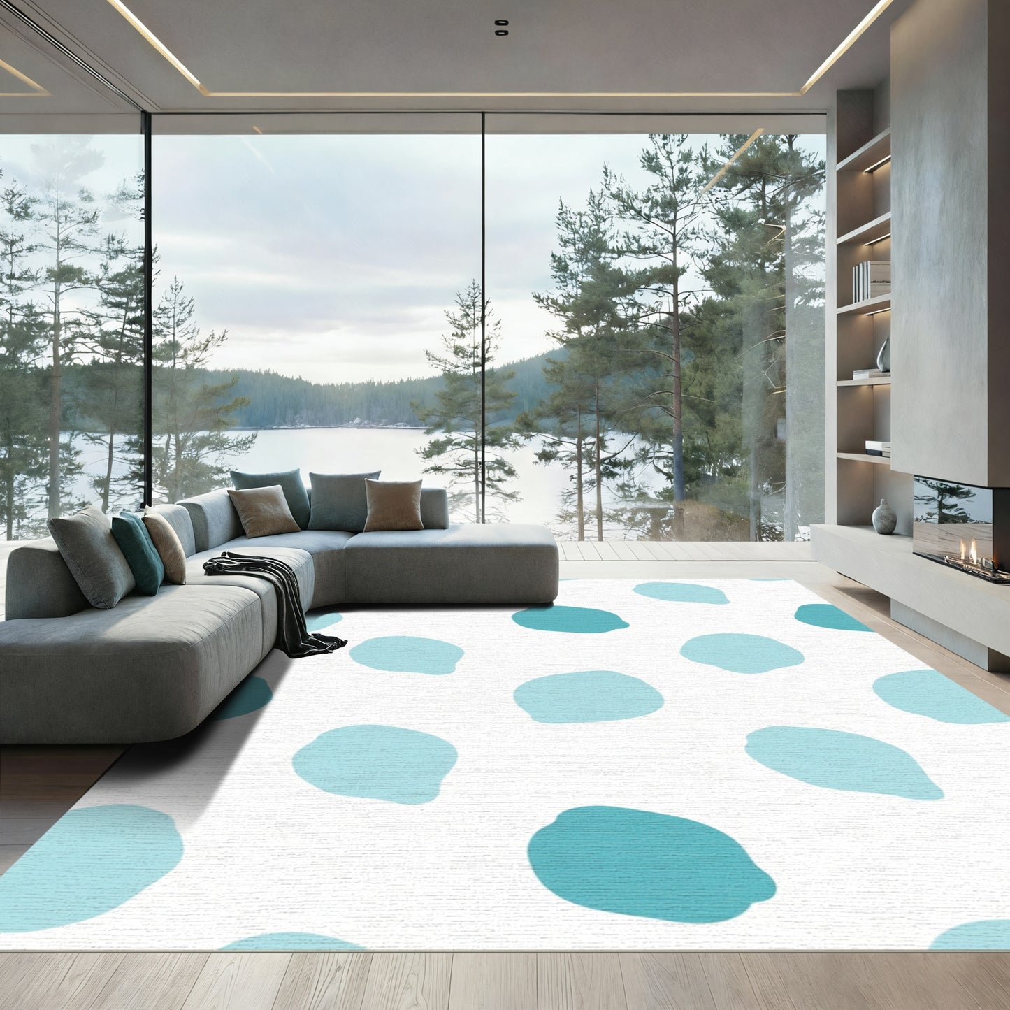 Aqua Teal Blob Scatter Rug