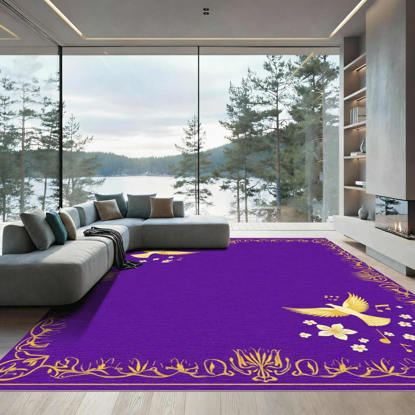 Golden Dove Musical Floral Border Rug