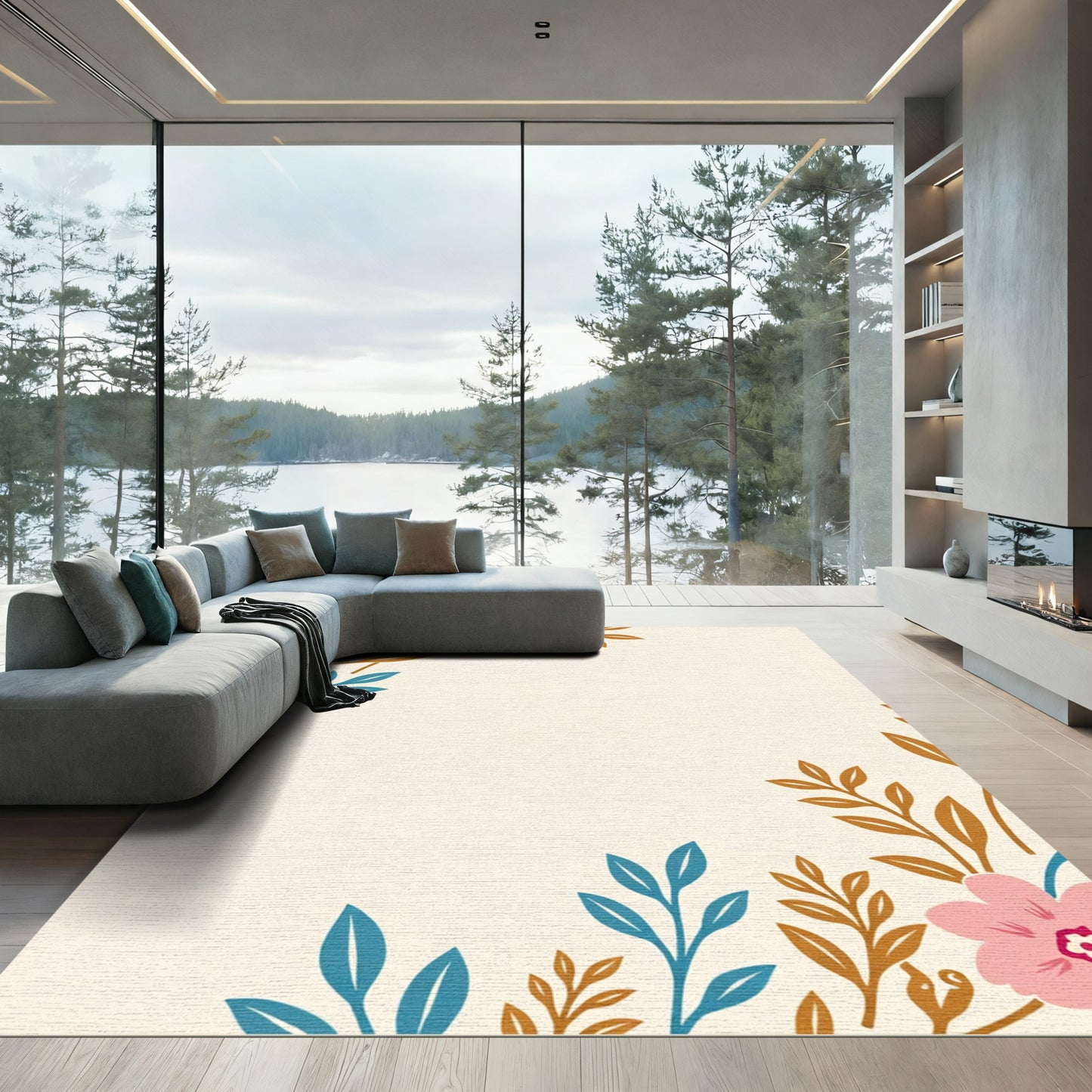 Pink Floral Botanical Garden Rug