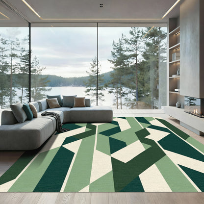 Sage Green Geometric Interlocking Blocks Rug