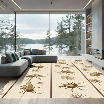 Whimsical Brown Bug Floral Stripe Rug