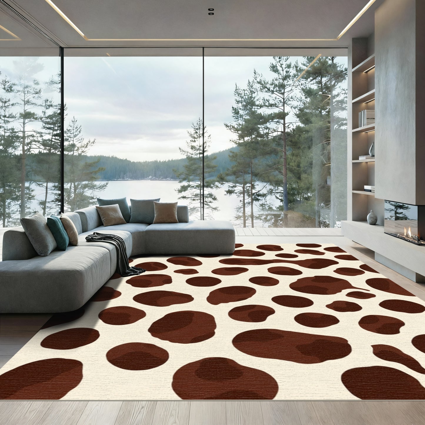Brown Spotted Cow Hide Pattern Rug