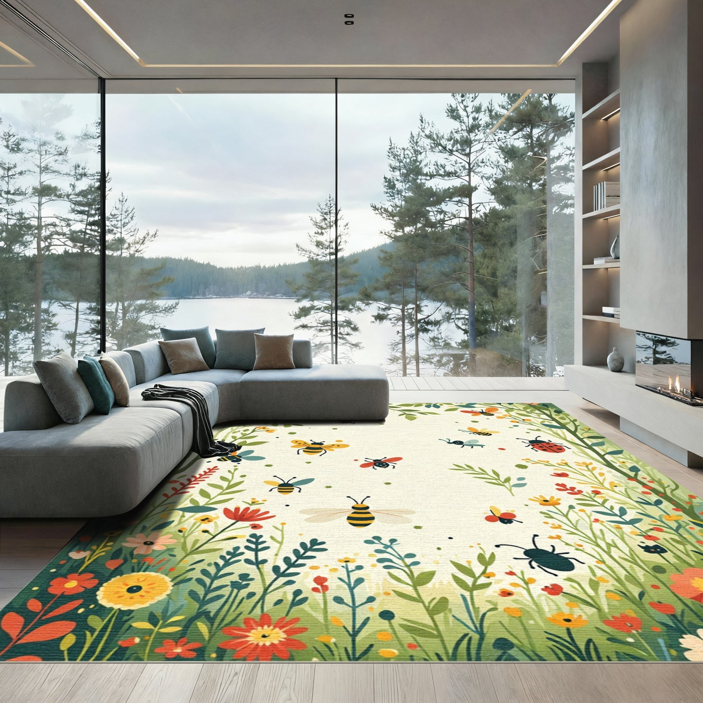 Whimsical Meadow Insects In Bloom Rug
