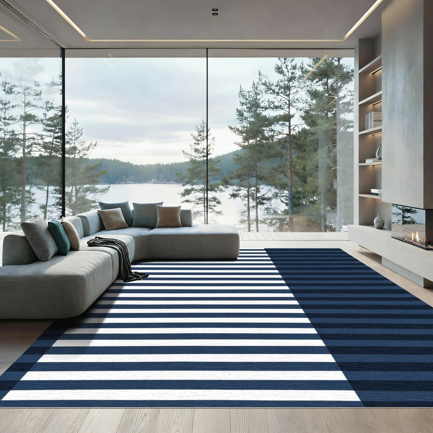Navy White Horizontal Stripe Rug