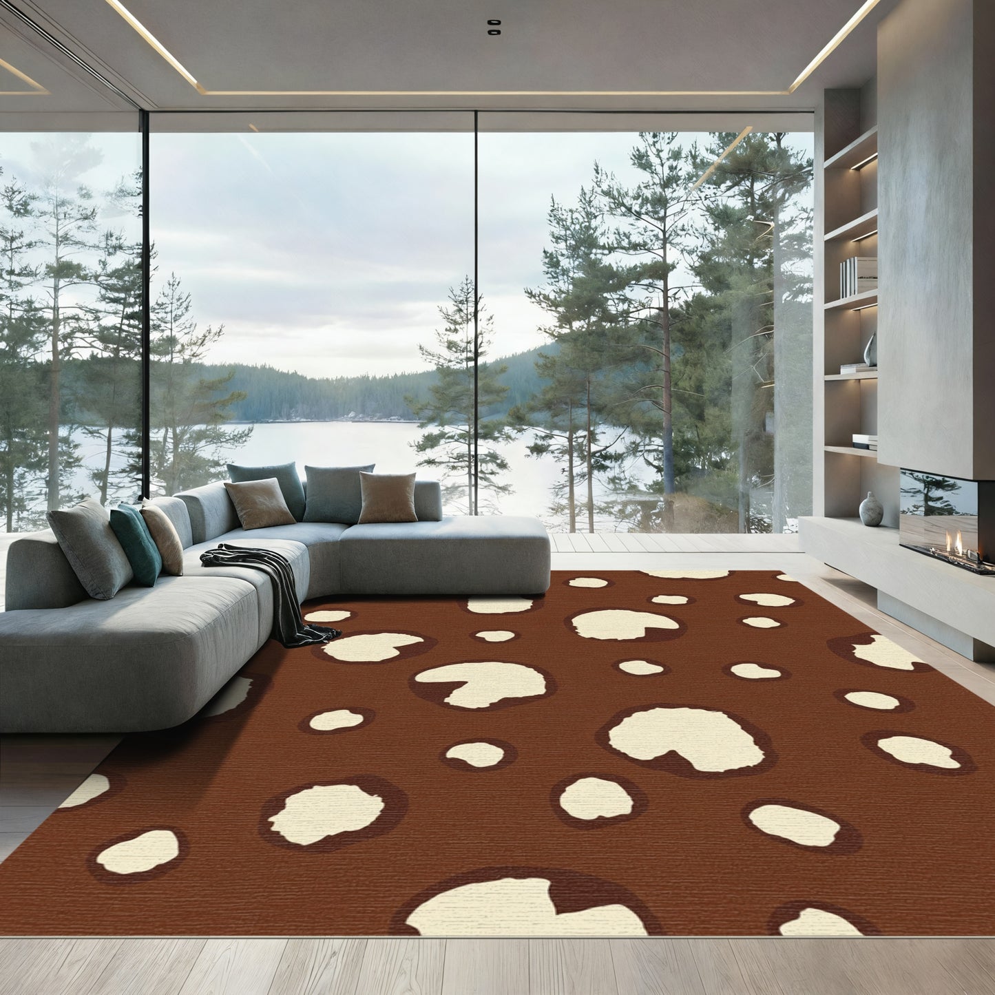 Chic Brown Cream Spotty Circles Rug