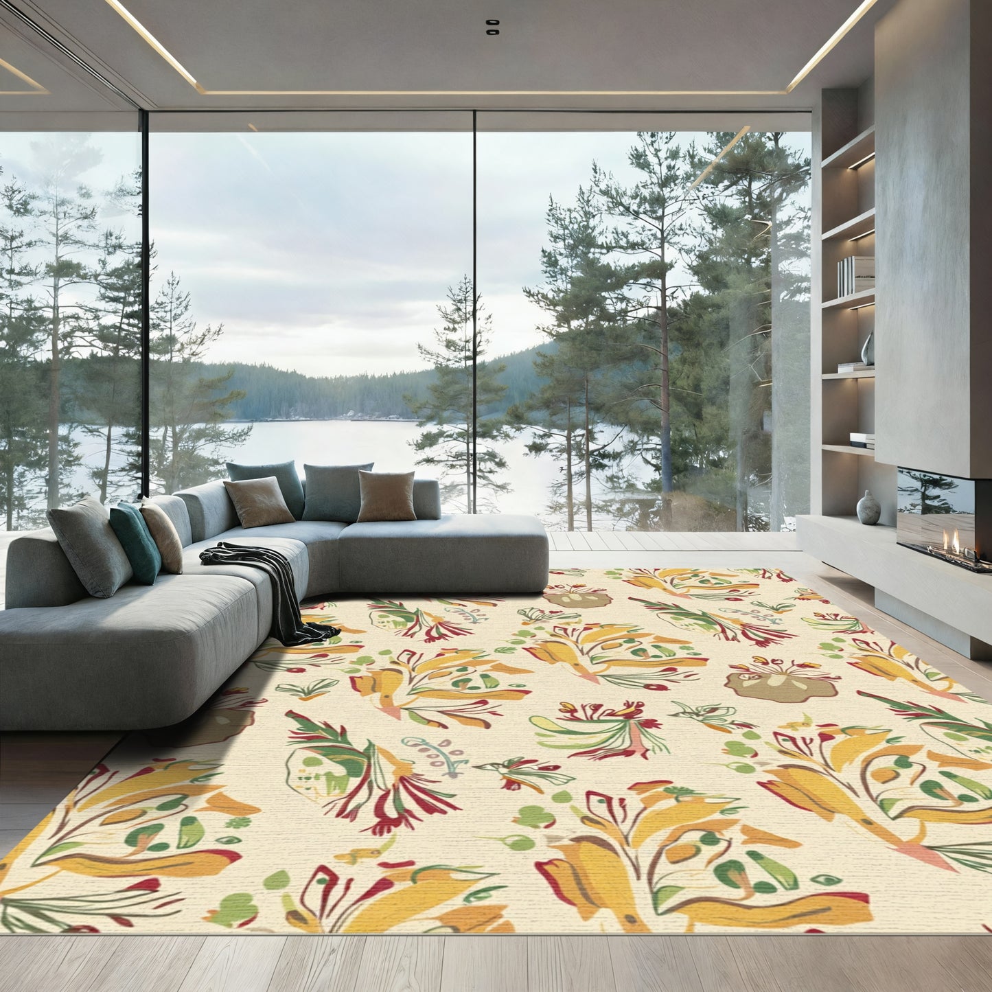 Earthy Abstract Floral Spray Rug