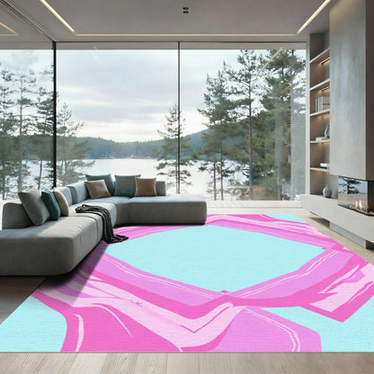 Pink Teal Abstract Diamond Ribbons Rug