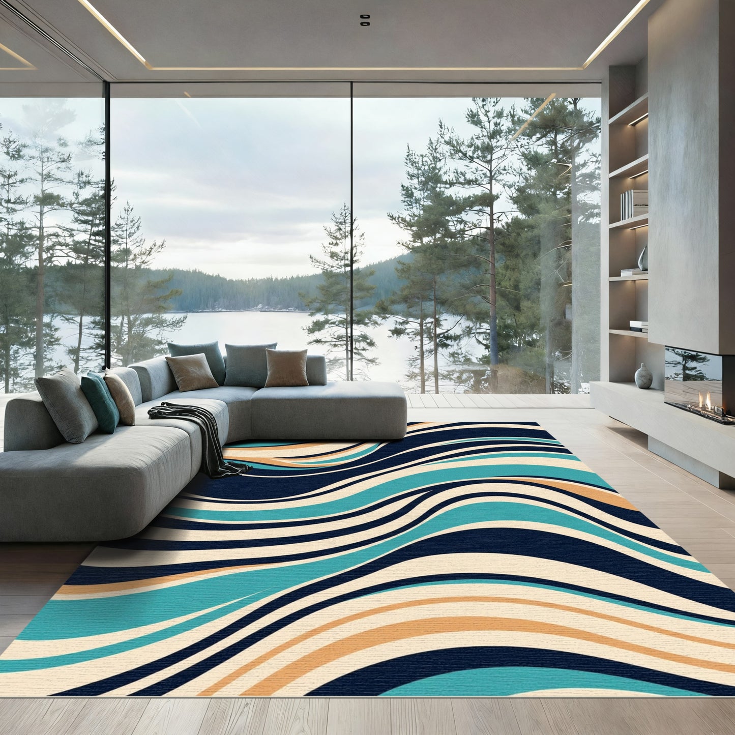 Navy Ocean Swirl Abstract Rug